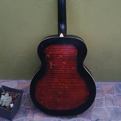 Vintage Harmony? acoustic Hollow arched top body guitar with F holes image 3