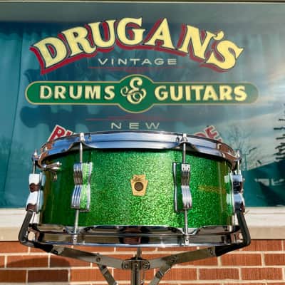 1960s Ludwig 5x14 No. 908P Jazz Festival Snare Drum Green Sparkle image 1