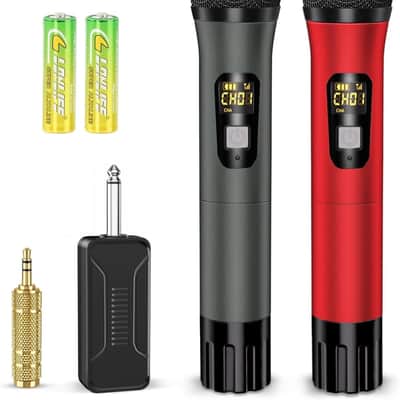 Wireless Microphones, Professional UHF Metal Dual Handheld Cordless Dynamic Mic System with Rechargeable Receiver, 1/4" Output, 160ft Range, Auto Connect for Karaoke, Party Singing, Church, Speech, DJ image 1