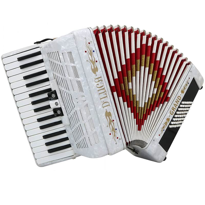 D'Luca Grand Piano Accordion 3 Switches 30 Keys 48 Bass with Case and Straps, White image 1