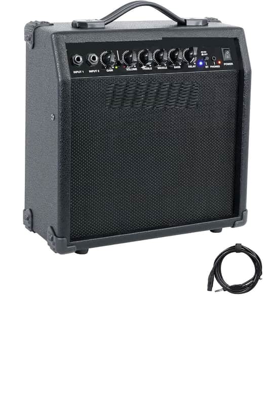 20W Guitar Combo Amplifier Bluetooth/Delay, Wired Microphone with Cables, 10-ft XLR to 1/4" TRS Cable, Studio Headphones with Case, 4-items image 1