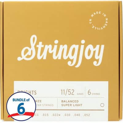 Stringjoy Brights 80/20 Bronze Acoustic Guitar Strings - Super Light Gauge (6-Pack) image 2