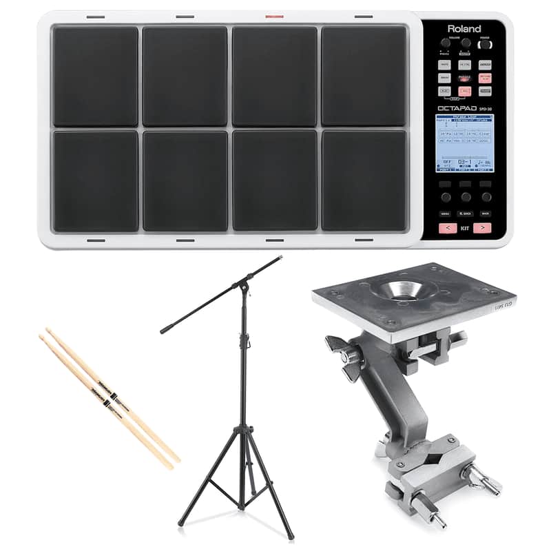 Roland OCTAPAD SPD-30 White - Roland APC-33 - Pyle Heavy Duty Mic Stand - Drum Stick image 1