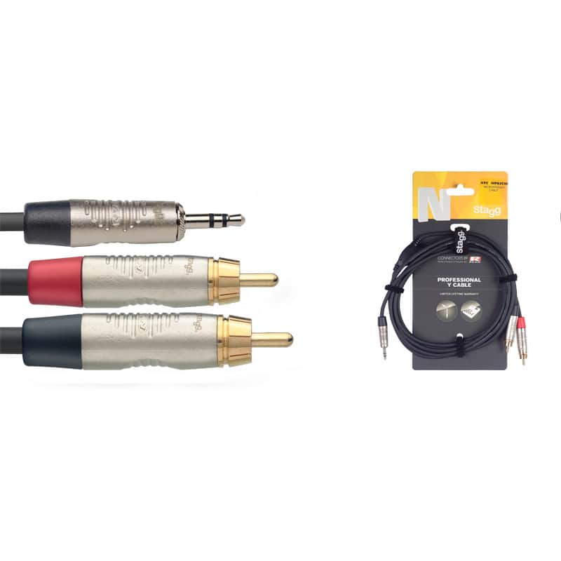 Stagg NYC1.5/MPS2CMR 1.5m/5ft Stereo Minijack to Twin Male RCA Phono Cable image 1