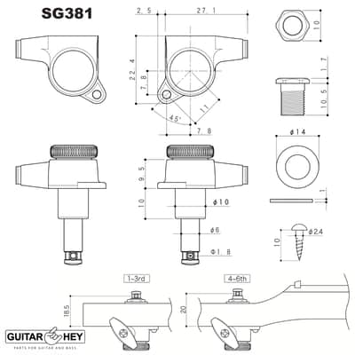 NEW Gotoh SG381-P9 MGT 6 in Line Locking Tuners Set BLUE Buttons - COSMO BLACK image 3
