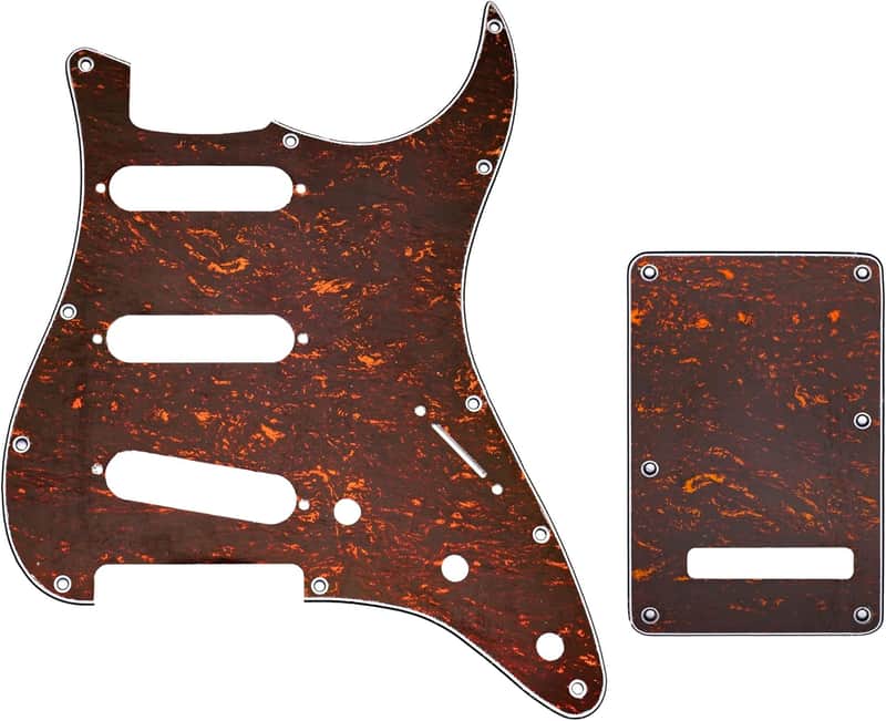 SSS 11 Holes Strat Electric Guitar Pickguard and BackPlate Set for Fender US/Mexico Made Standard Stratocaster Modern Style Electric Guitar Parts,4Ply Red Tortoise image 1