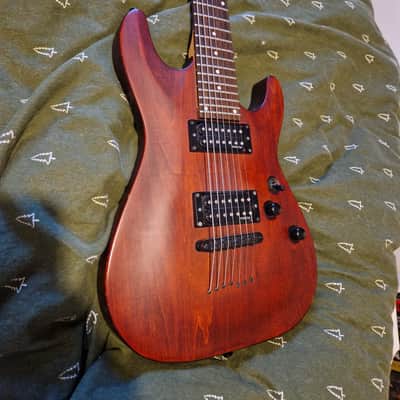 Schecter Omen-7 Active Diamond series 7 String Guitar - Present - Black Cherry with gig bag image 6