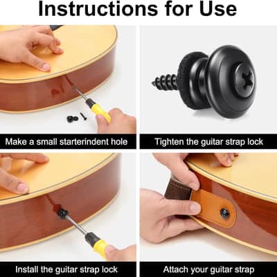 2 PCS Guitar Strap Locks Buttons, Mushroom Style Guitar Strap Lock Buttons, Electric Guitar Strap Locks, Mushrooms Head Guitar Strap Button for Guitar Bass Ukulele/Black image 2