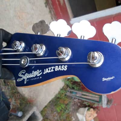 FENDER Squier Standard Jazz Electric Bass Guitar w/Blue matching h/s sold AS IS image 2