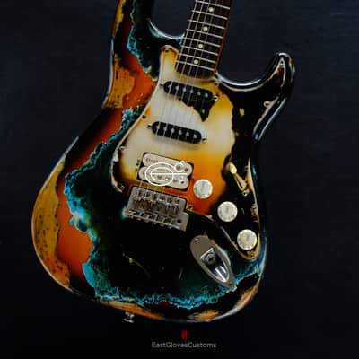 Fender Stratocaster Black/Blue over Sunburst Inspired by Joe Strummer Aged Heavy Relic (RARE) image 11