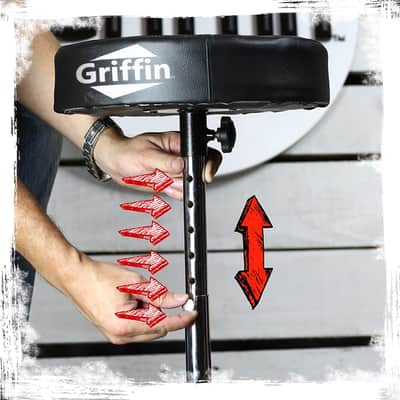 Griffin Drum Throne Seat - Padded Drummer’s Chair Drum Set - Percussion Stool for Adults - Professional Double Braced Hardware Stand for Practice with Adjustable Height from 18" to 23" image 9