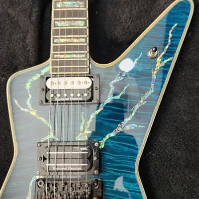 Washburn Boogiebolt Custom Boogie Street guitar with OHSC  Dime Dimebag BSG1 2005 - Blue quilt with abalone lightning bolt inlay image 7