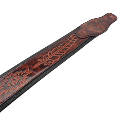 Walker and Williams GB-133 Bourbon Brown Padded Strap with Native American Feather Design image 8