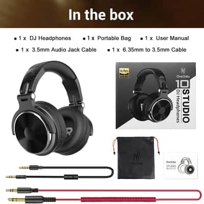 Wired Over Ear Headphones Studio Monitor & Mixing DJ Stereo Headsets with 50mm Neodymium Drivers and 1/4 to 3.5mm Jack for AMP Computer Recording Podcast Keyboard Guitar Laptop - Black image 2