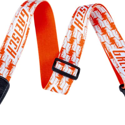 Gretsch Orange and White Penguin Guitar Strap with Leather Ends #9227364003 image 1