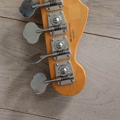 Fender Jazz Bass, Custom 60s pickups, Gotoh tuners, MIM2012 - White, Tiger Pickguard image 7