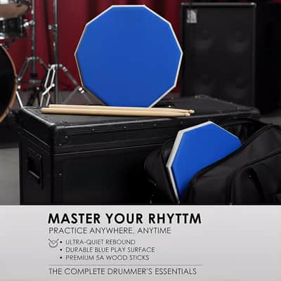 12 Inch + 8 Inch Double Sided Silent Drum Practice Pad Set, Professional Rubber Snare Drum Pad with 2 Pairs 5A Nylon Tip Drum Sticks, Portable Travel Drumming Accessories for Beginners & Adults (Blue) image 2