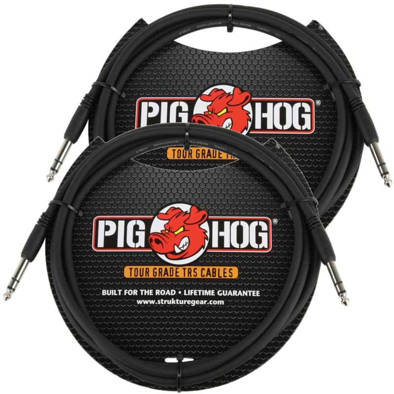 2 Pack Pig Hog PTRS06 Balanced Stereo Instrument Cable 6FT 1/4" TRS - 1/4" Plug 8mm image 1