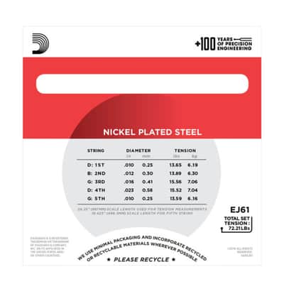 D'Addario EJ63 Tenor Banjo, Nickel, 9-30 Banjo Strings image 3