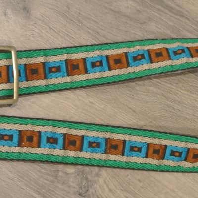Vintage Ace Style Strap- Metal Slide- Cool Green / Blue Geometric Pattern image 3
