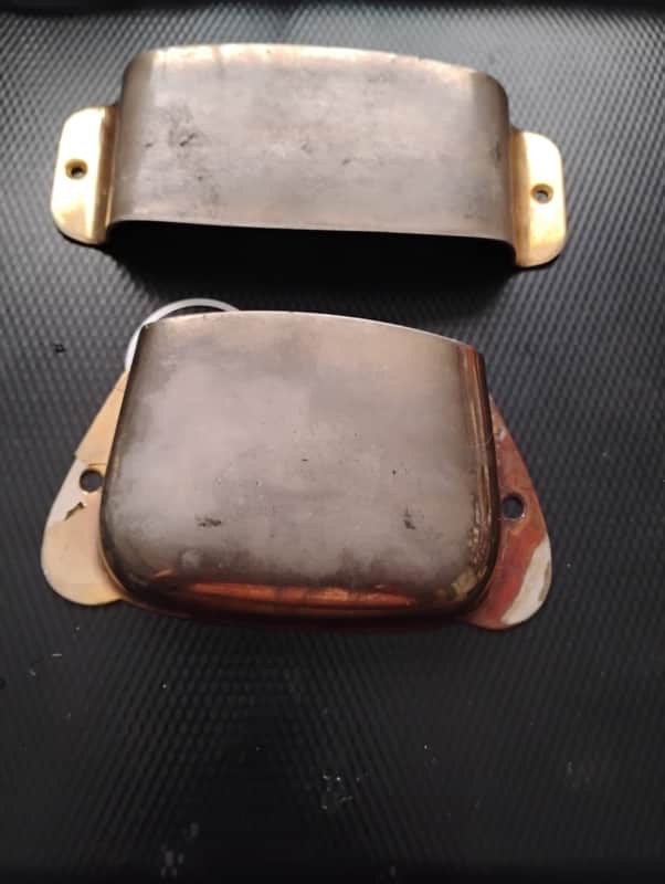 1970s-1984 Fender Precision Bass Gold Vintage Original Hardware Set USA - Pickup shield & Bridge Cover (Natural Relic) beautifully aged P-Bass Fullerton luthier parts for restoration project 80s image 1