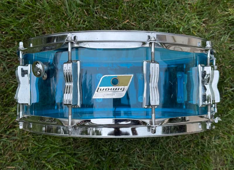 Vintage Ludwig Vistalite 14x5 Blue Acrylic Snare Drum – 1970s (Cracked)