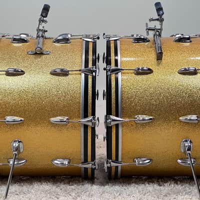 Slingerland 22/22/12/13/16/5.5x14" VIDEO Vintage 60's Drum Set - Gold Sparkle image 7