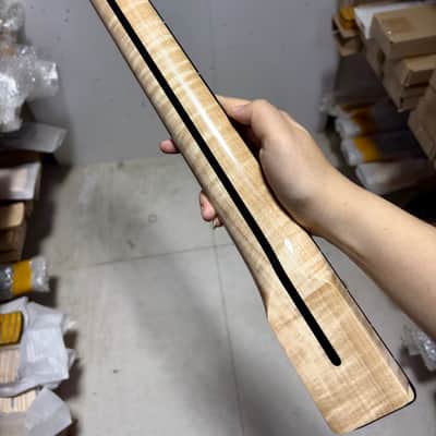 6 string DIY Gloss 22Frets Flame Maple Electric guitar Neck black square inlay image 3