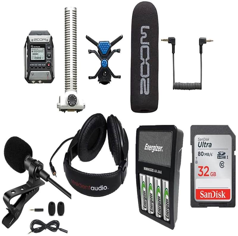 Zoom F1-SP Field Recorder + Shotgun Mic Pack,Lavalier Mic,32GB SD card,Headphones and Rechargeable batteries image 1