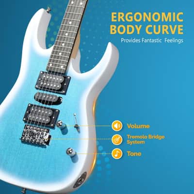 Glarry 170 type Electric Guitar HSH Pickups, 20W Amp Blue-White Burst image 2
