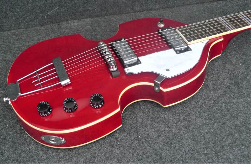 Hofner HI-459-PE-RD Beatle 6 String Electric Guitar Violin Body Shape Metallic Red image 1