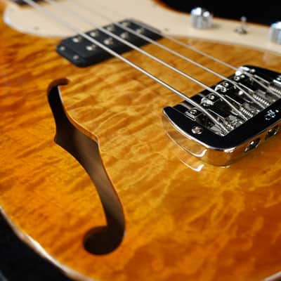 G&L USA Custom Shop Fallout Bass Semi-Hollow Honeyburst 30" Scale 4-String Electric Bass Guitar w/ Black Tolex Case (2025) image 11