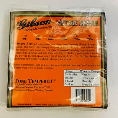 Gibson G-VR11 Vintage Reissue Pure Nickel Wound for Electric Guitar, Tone Tempered, 11/50 Medium Light, NOS image 2
