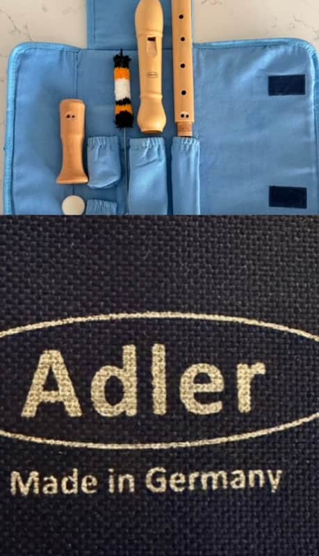 Adler Wooden (Maple) Alto Recorder in the Key of F- Baroque Fingering - Mint Condition w/ Its Original Folding Padded Carry  Mid 2000’s - Natural Maple wood Body with Corked Tenons.