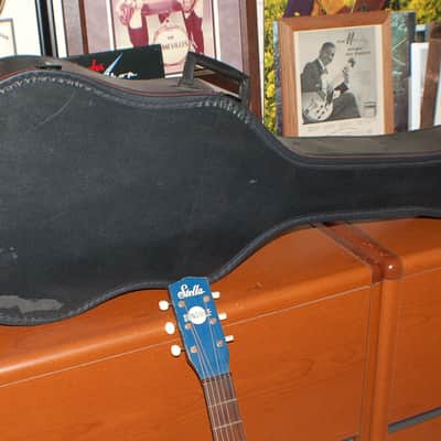 1955 Stella Harmony Sundale Pacific Blue White Pro Neck Reset Plays Great Softshell Case image 11