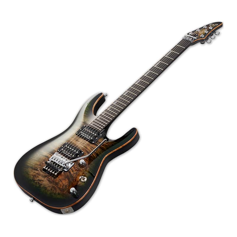 ESP Horizon FR CTM Burled Maple Electric Guitar in See Thru Black Burst