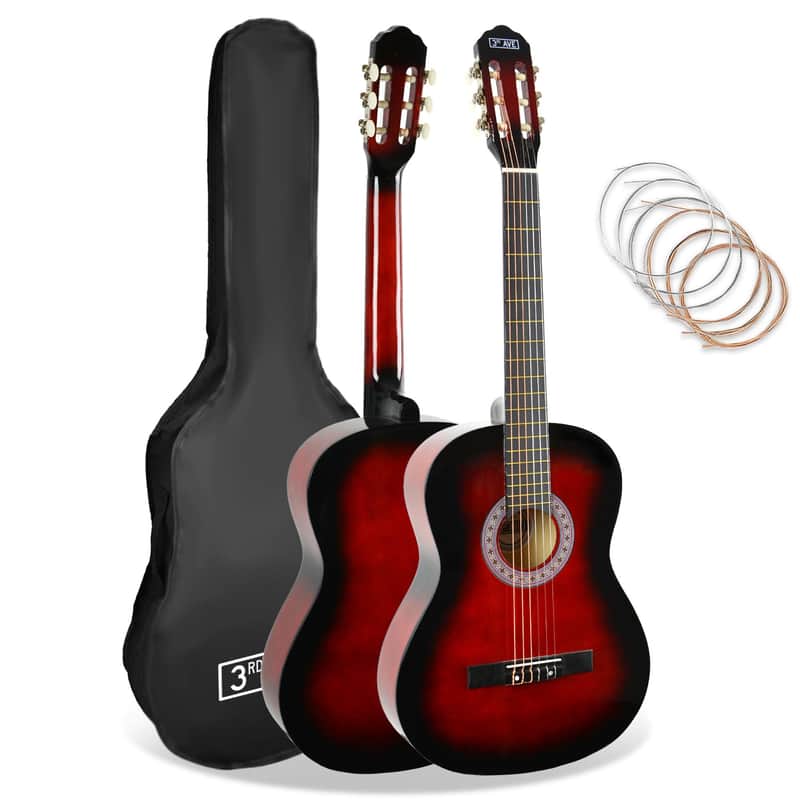 3rd Avenue Full Size 4/4 Classical Guitar Spanish Nylon String Beginner Pack Bundle - 6 Months FREE Lessons, Bag, Strings – Red image 1
