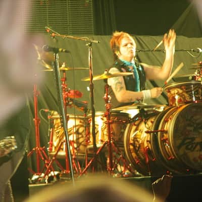 Rikki Rockett's Poison, Rockett Drum Works, Steam Bent Hickory "The Rose" Drum Kit, 22",16", 14", 12", 10",  Plus Woofer, Swarovski Crystals, Signed! STUNNING image 2