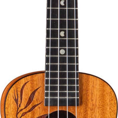 Luna Coral Uke Solid Mahogany Concert Ukulele w/ Etched Fish, Gig Bag, and Tuner image 7