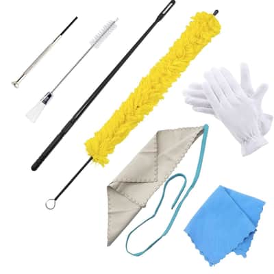 Flute Cleaning Kit Include 1pc Cotton Cleaning Brush, Flute Swab, Double-End Dust Brush,Flute Cleaning Rod, Screwdriver for Flute Repairing,Cork Grease, a Pair Cotton Gloves, 2pcs Flute Cleaning Cloth image 1