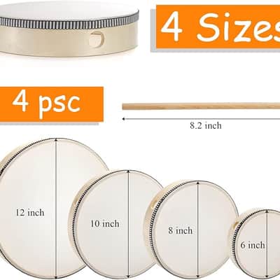 4 Pack Hand Drum 12 Inch 10 Inch 8 Inch 6 Inch Wood Drum Set Musical Percussion Instrument Wooden Frame Drum with Wooden Drum Sticks for Home Party Supplies image 2