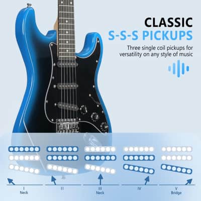 Glarry Blue-Black Burst GST Electric Guitar w/20W Amplifier image 4