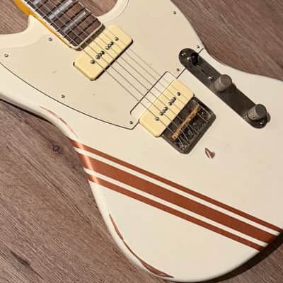Big River “Jazzcaster” • Aged Vintage White over Met.Copper Nitro • Aged Maple/Rosewood/Binding/Blocks/Matching Headstock • A5P90 image 5
