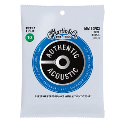 MA170PK3 AUTHENTIC SP 80/20 Bronze Extra Light Pack de 3 10/47 Martin Strings image 2