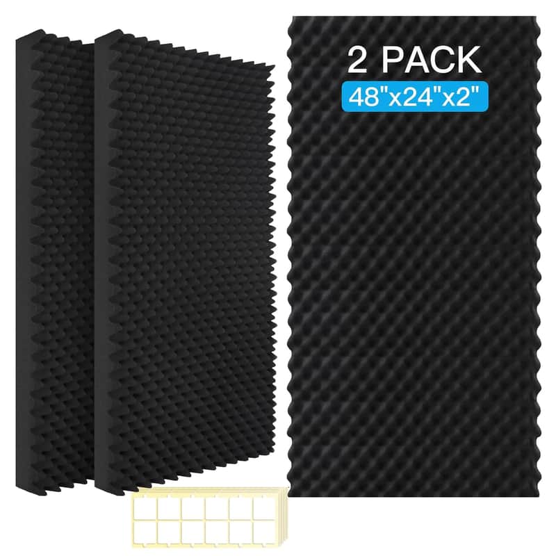 2 Pack Acoustic Foam Panels,48X24X2 Inchs Egg Crate Foam, Soundproof Foam Wall Panels,Studio Foam Panel,High Density Fireproof Noise Foam (Black -2 Pcs, 48X24X2 Inchs) image 1