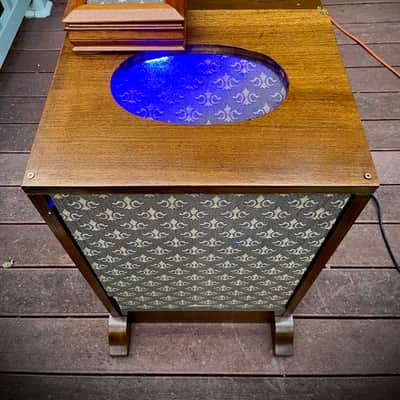 Rotary Connection 2 speed portable Leslie/Rotary lite up guitar speaker cab with 2 button footswitch! BIG CTS 15x9 vintage speaker inside. 2 inner bulbs that change with the speed changes. Real vintage hardwoods. 2026 - Wood image 18