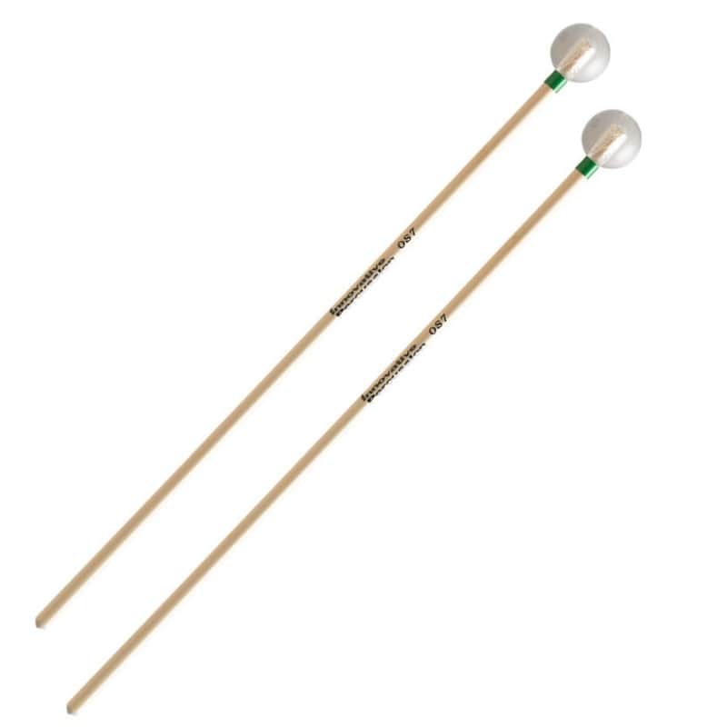 INNOVATIVE PERCUSSION OS7 VERY BRIGHT GLOCKENSPIEL MALLETS 7/8 CLEAR GREEN TAPE RATTAN image 1