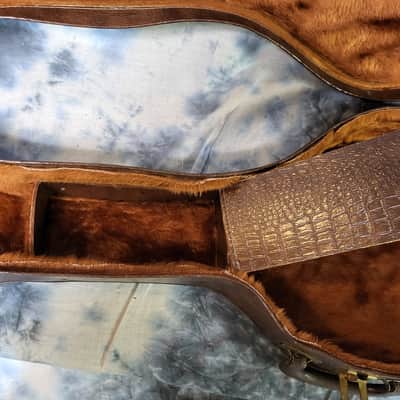 Vintage RARE 1965 Japan Soft Shell Guitar Case Greco Ibanez Guyatone Faux Lizard Print Gold Interior image 10