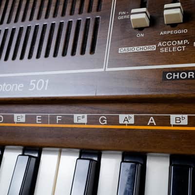 Casio CT-501 Casiotone 49-Key Synthesizer 1980s Natural Woodgrain 100V Vintage Japan w/ MS-1 Barcode Reader, Test Charts, Manual, Hard Case image 21