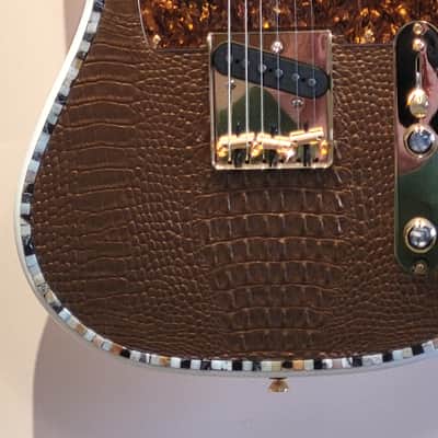 Custom Designed & Crafted White Tele Style w/Gold Alligator Tolex & Amazonite Stones Serial #064 - 2025 image 10